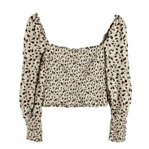 Reformation pinto rose print top Marion Square Neck Puff Sleeve Crop smocked M